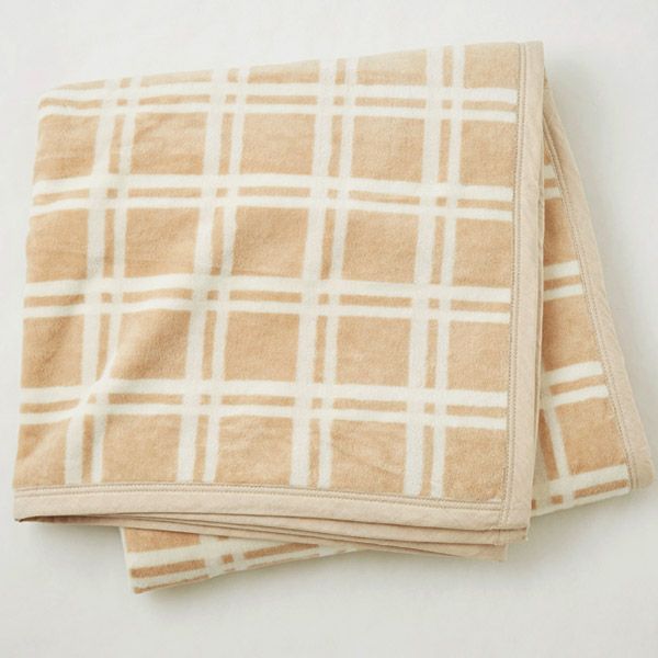 オーガニックコットン ブラウンチェック 綿毛布 ナチュラルブラウン (140×200)