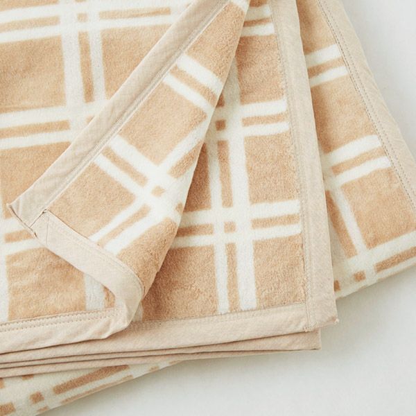 オーガニックコットン ブラウンチェック 綿毛布 ナチュラルブラウン (140×200)