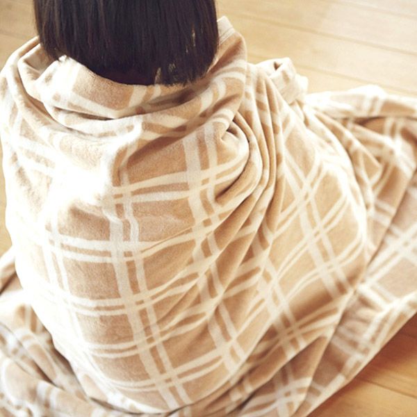 オーガニックコットン ブラウンチェック 綿毛布 ナチュラルブラウン (140×200)