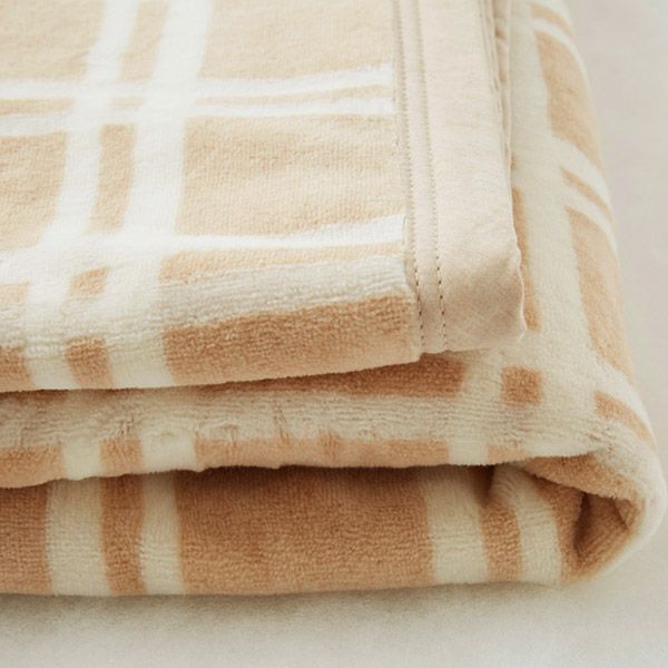 オーガニックコットン ブラウンチェック 綿毛布 ナチュラルブラウン (140×200)