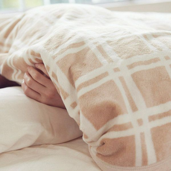 オーガニックコットン ブラウンチェック 綿毛布 ナチュラルブラウン (140×200)