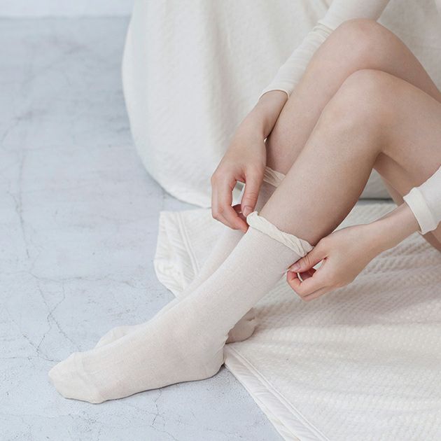 オーガニックコットン 薄手おやすみソックス ナチュラル 22-24cm