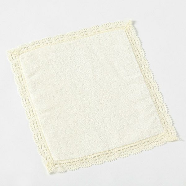 オーガニックコットン レース付ミニタオルハンカチ ナチュラル