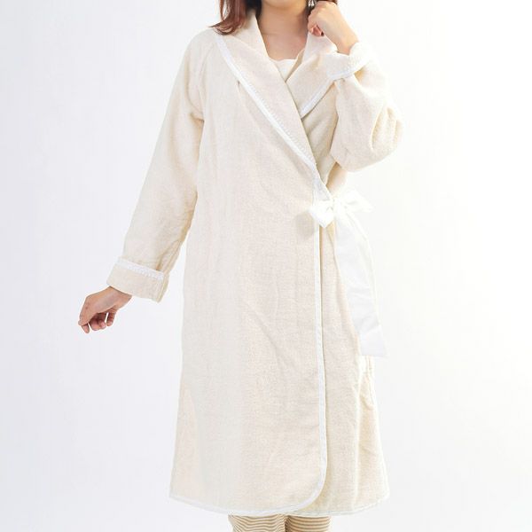 オーガニックコットン フラワーピコットパイルバスローブ  ナチュラル ML