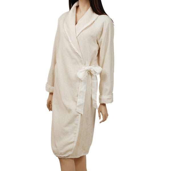 オーガニックコットン フラワーピコットパイルバスローブ  ナチュラル ML