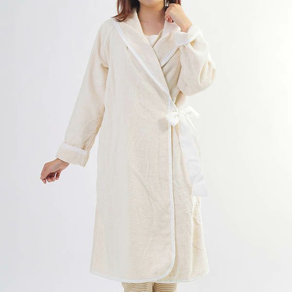 オーガニックコットン フラワーピコットパイルバスローブ  ナチュラル ML