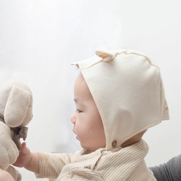 オーガニックコットン ベビー 耳付きキャップ アイボリー