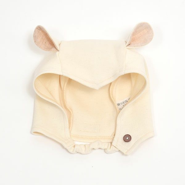 オーガニックコットン ベビー 耳付きキャップ アイボリー