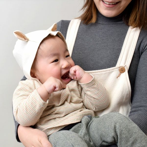 オーガニックコットン ベビー 耳付きキャップ アイボリー