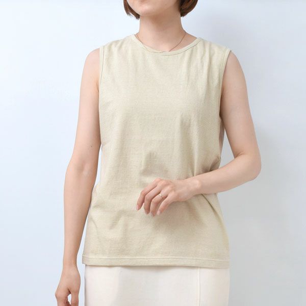 オーガニックコットン ボーダーノースリーブカットソー