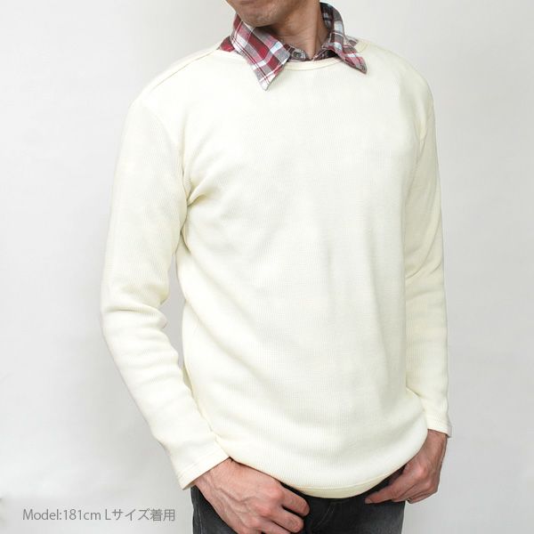 オーガニックコットン メンズワッフル長袖プルオーバー
