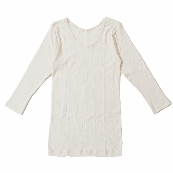 オーガニックコットン リブフライス8分袖シャツ