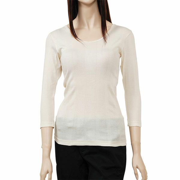 オーガニックコットン リブフライス8分袖シャツ