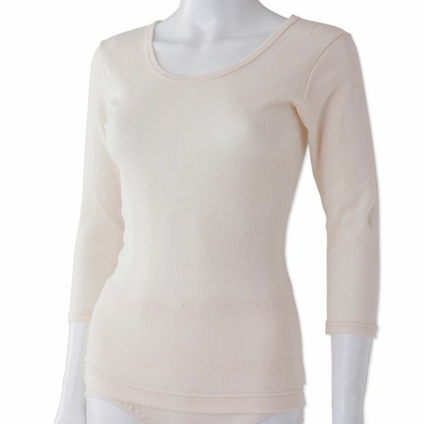 オーガニックコットン リブフライス8分袖シャツ