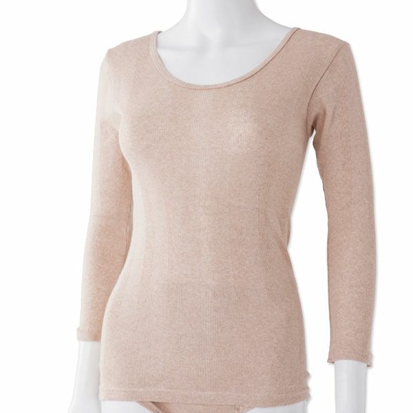 オーガニックコットン リブフライス8分袖シャツ