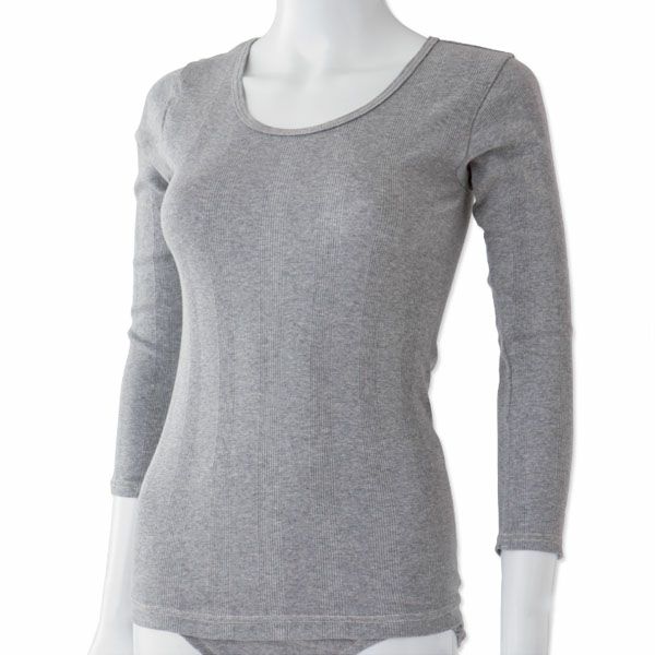 オーガニックコットン リブフライス8分袖シャツ