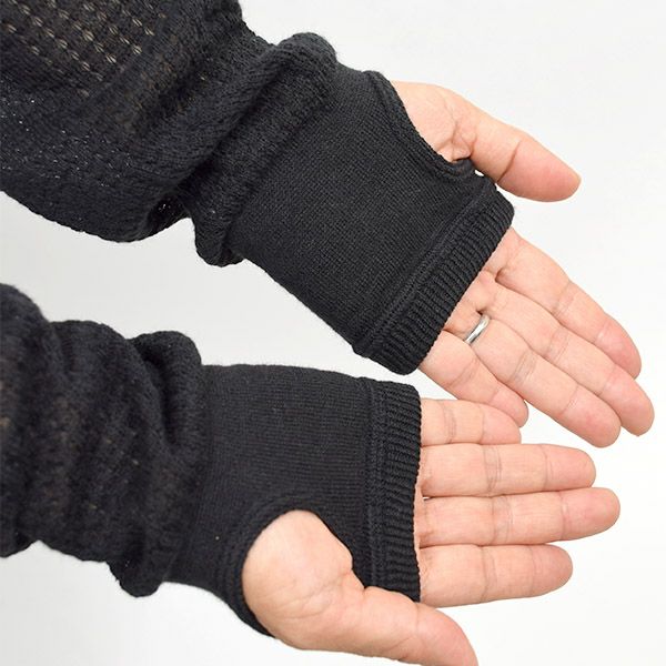 オーガニックコットン UVカット指なしレース編ドライビング手袋 黒