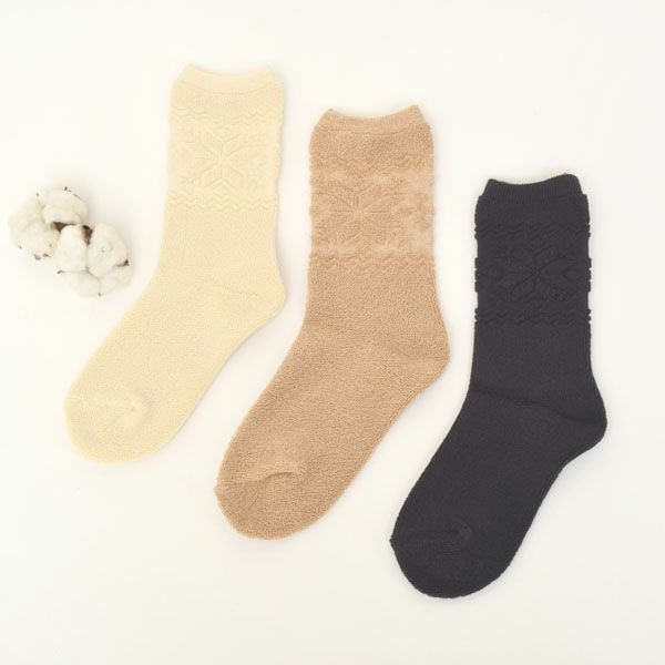 オーガニックコットン 雪柄パイルソックス(22-24cm)