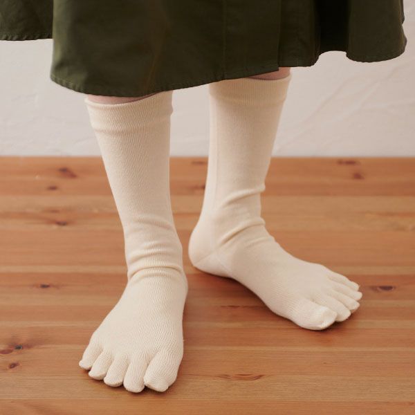 オーガニックコットン 5本指ゴムなし厚手ソックス