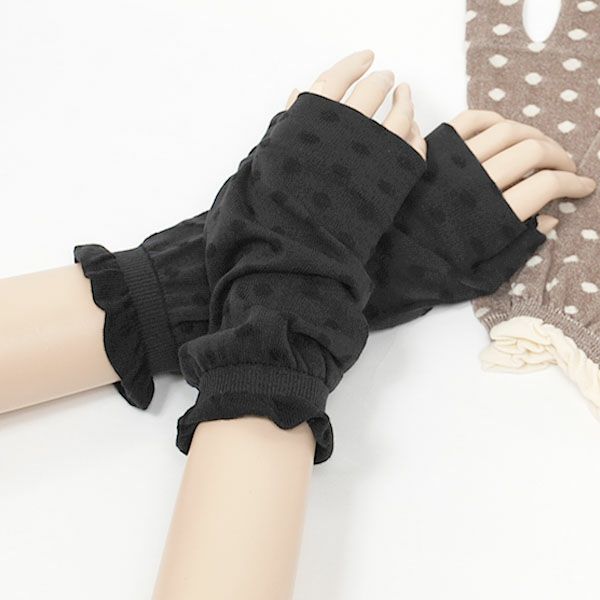 オーガニックコットン UVカット 指なし短手袋 水玉