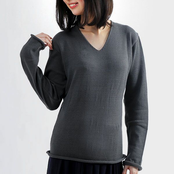 オーガニックコットン 五倍子染めVネックセーター