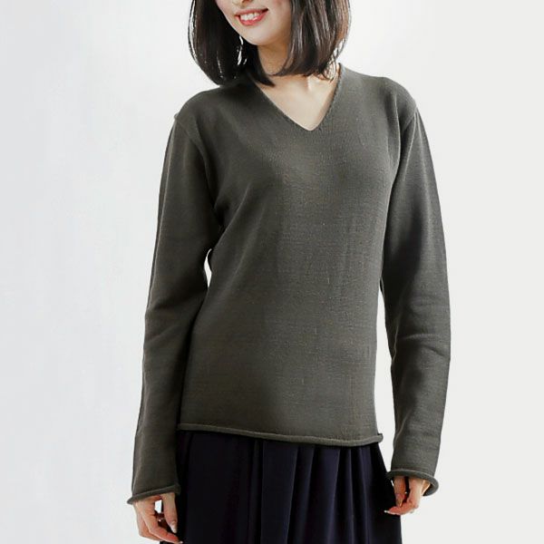 オーガニックコットン 五倍子染めVネックセーター