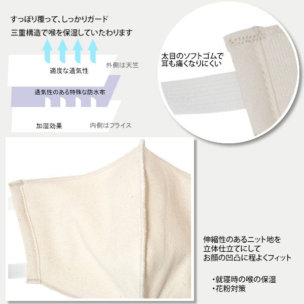 オーガニックコットン 保湿用立体マスク