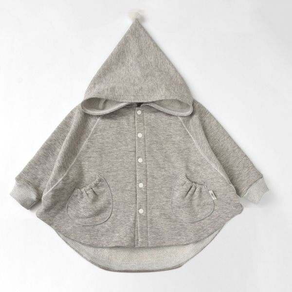 オーガニックコットン ヤクウールフード付きマント グレー 50-100