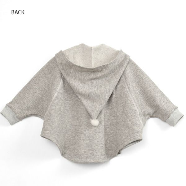 オーガニックコットン ヤクウールフード付きマント グレー 50-100