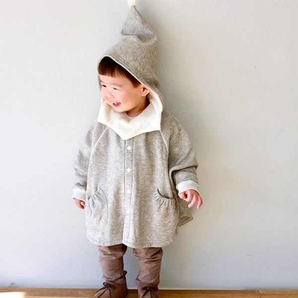 オーガニックコットン ヤクウールフード付きマント グレー 50-100