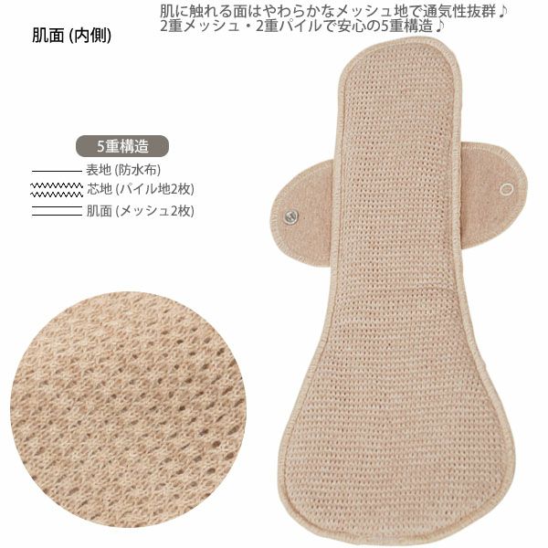 オーガニックコットン 【防水】布ナプキン Luna Angel Plus ロング メッシュ
