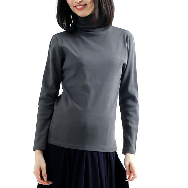 オーガニックコットン 長袖タートルネック ナチュラルブラック M