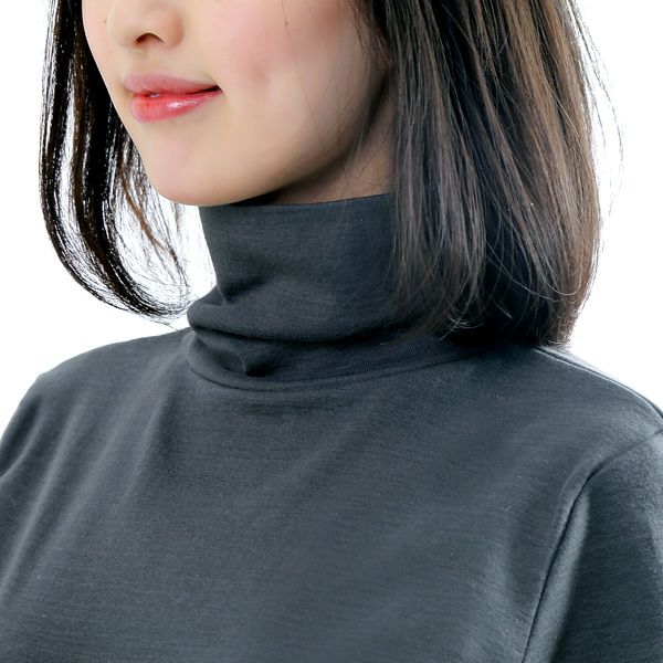 オーガニックコットン 長袖タートルネック ナチュラルブラック M