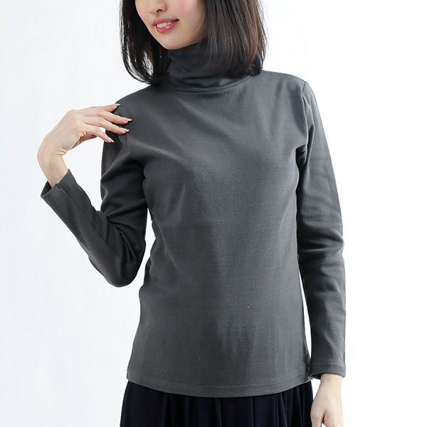 オーガニックコットン 長袖タートルネック ナチュラルブラック M