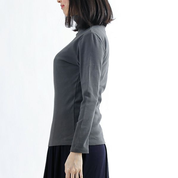 オーガニックコットン 長袖タートルネック ナチュラルブラック M