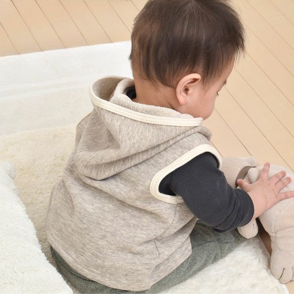 オーガニックコットン＆ヤク ベビーフード付きベスト グレー 80