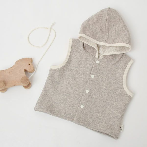 オーガニックコットン＆ヤク ベビーフード付きベスト グレー 80