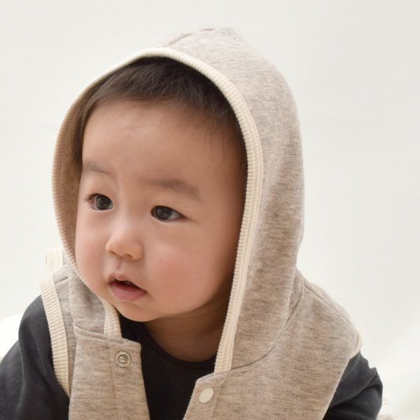 オーガニックコットン＆ヤク ベビーフード付きベスト グレー 80