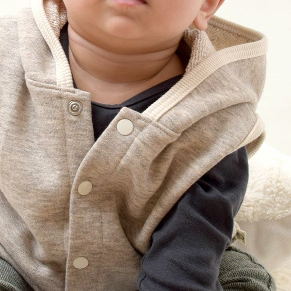 オーガニックコットン＆ヤク ベビーフード付きベスト グレー 80