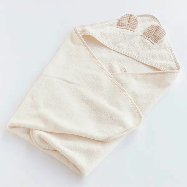 オーガニックコットン クマ耳おくるみ きなり 68ｘ68