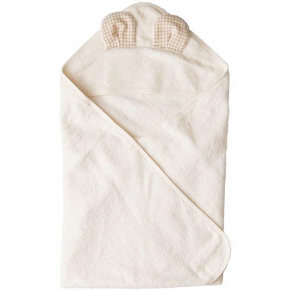 オーガニックコットン クマ耳おくるみ きなり 68ｘ68