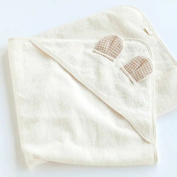 オーガニックコットン クマ耳おくるみ きなり 68ｘ68