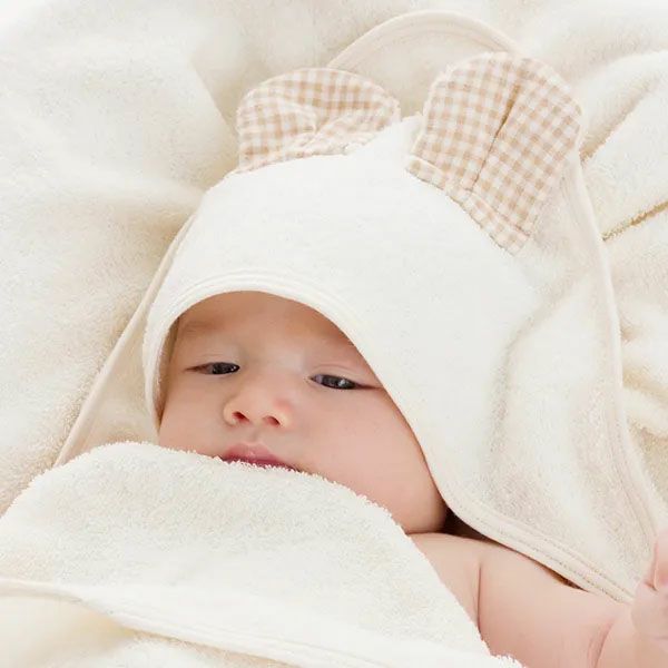 オーガニックコットン クマ耳おくるみ きなり 68ｘ68