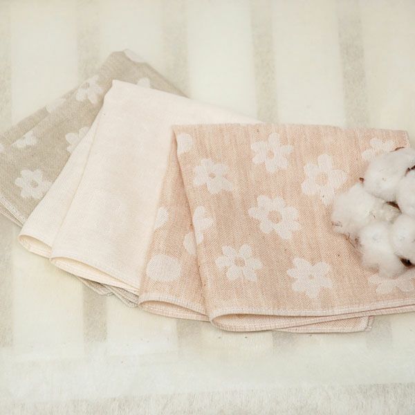 オーガニックコットン 水玉＆花柄ガーゼハンカチ3色セット