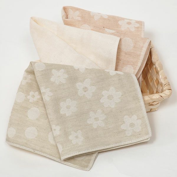 オーガニックコットン 水玉＆花柄ガーゼハンカチ3色セット