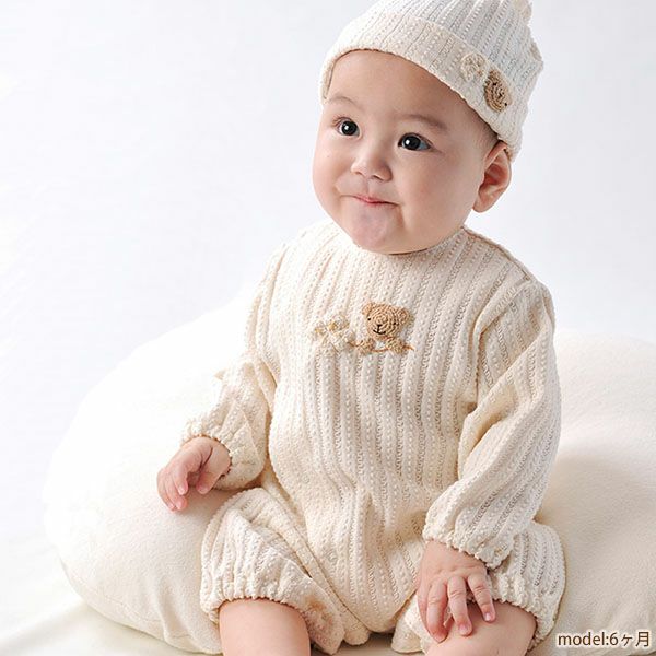 オーガニックコットン ベビー【手編みモチーフ】レーシーニットのフード