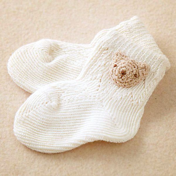 オーガニックコットン ベビー【手編みモチーフ】オーガニックソックス