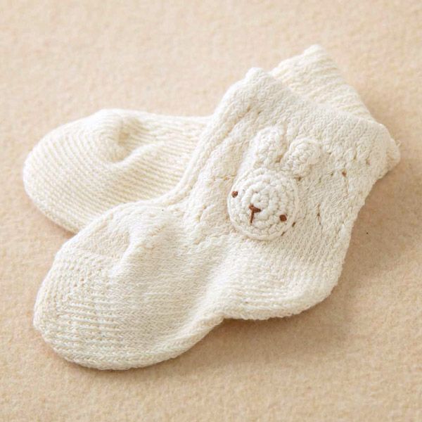オーガニックコットン ベビー【手編みモチーフ】オーガニックソックス