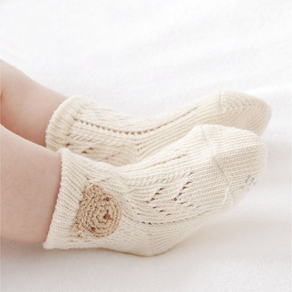 オーガニックコットン ベビー【手編みモチーフ】オーガニックソックス