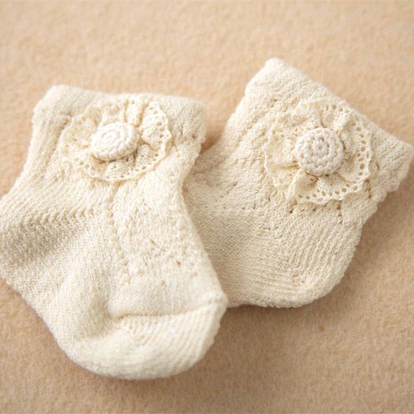 オーガニックコットン ベビー レースフラワーソックス  9-11cm
